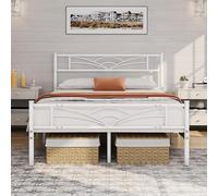 Yaheetech Cama Doble con Espacio Bajo Marco Metal Altura 32 cm Cama Individual con Cabecera para Colchón de 135 x 190 cm Blanco