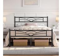 Yaheetech Cama Doble con Espacio Bajo Marco Metal Altura 32 cm Cama Individual con Cabecera para Colchón de 140X 200 cm Negro