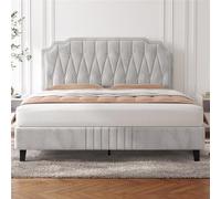 Yaheetech Cama Doble Marco de Cama Tapizado Cabecero Regulable en Altura Beige/160 x 200 cm