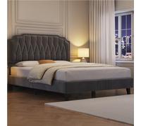 Yaheetech Cama Doble Marco de Cama Tapizado Cabecero Regulable en Altura Gris Oscuro/140 x 200 cm