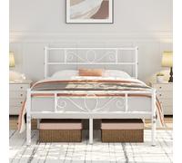 Yaheetech Cama Hierro para colchón de 135 x 190 cm Cama Metálica Cama Doble Industrial Estructura Metal Blanco