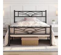 Yaheetech Cama Individual con Espacio Bajo Marco Metal Altura 32 cm Cama Individual con Cabecera para Colchón de 90 x 200 cm Negro