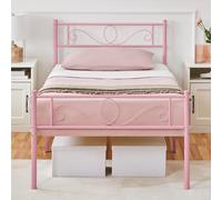 Yaheetech Cama Individual Hierro Metálica para Colchón 90 x 200cm Estructura Industrial Rosa