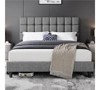 Yaheetech Cama Tapizada de 160 x 200 cm Cama de Matrimonio con Cabecero Regulable en Altura Marco de Cama Tapizado Estable con Listón de Madera, Color Gris Claro
