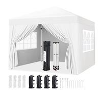 Yaheetech Carpa Plegable 3x3 Cenador Exteriores Ajustable Altura,Blanco | Pergolas de Jardin con 4 Paredes Laterales, con Bolsa con Ruedas para Camping, Fiestas