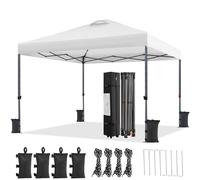 Yaheetech Carpa Plegable 3x3M Altura Ajustable 262-282cm Cenador para Jardin Gazebo de Patio para Camping Playa,con Bolsa de Transporte, Resistente al Viento Blanco