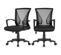 Yaheetech Conjunto de 2 Piezas Silla de Oficina con Ruedas Regulable en Altura Silla de Malla para Despacho Silla de Estudio Silla Negra