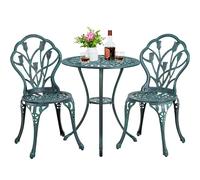 Yaheetech Conjunto de Mesa y Silla Exterior Mueble de Aluminio para Jardín Balcón Terraza Patio 2 Sillas y 1 Mesa Verde