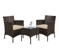 Yaheetech Conjunto de Muebles de Jardín Exterior Muebles Terraza con Cojines Juego de Sillas Ratán PE y Mesa de Vidrio para Balcon Marrón/Caqui