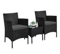 Yaheetech Conjunto de Muebles de Jardín Exterior Muebles Terraza con Cojines Juego de Sillas Ratán PE y Mesa de Vidrio para Balcon Negro