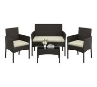 Yaheetech Conjunto de Muebles Ratán de Jardín 4 Piezas, 1 Sofá 2 Sillones con Cojines y 1 Mesa con Vidrio para Patio/Terraza/Balcón (Marrón/Beige)