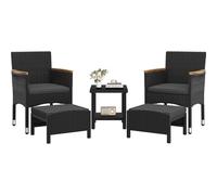 Yaheetech Conjunto de Muebles Ratán de Jardín 5 Piezas con Cojines, 2 Sillones 2 Otomanas y 1 Mesa de Café para Patio, Piscina y Trasero, Color Negro/GIRS Negro/GIRS