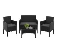 Yaheetech Conjunto Jardin Exterior Muebles Ratán de Jardín de 4 Piezas, Muebles Terraza con 1 Sofá de 2 Plazas, 2 Sillones, Cojines y 1 Mesa de Tablero de Vidrio, para Patio/Terraza/Balcón Negro/Gris