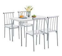 Yaheetech Conjunto Mesa y 4 Sillas de Comedor Tablero de 4 cm, Sillas Apilables, Estilo Industrial, Madera y Metal, para Cocina Pequeña, Apartamento o Terraza, Blanco, 110×70 cm