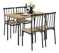 Yaheetech Conjunto Mesa y 4 Sillas de Comedor Tablero de 4 cm, Sillas Apilables, Estilo Industrial, Madera y Metal, para Cocina Pequeña, Apartamento o Terraza, Marrón, 110×70 cm
