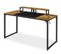 Yaheetech Escritorio con Soporte para Monitor 140x60x89cm Mesa de Computadora de Estilo Industrial para Oficina o Estudio Incluye 2 Orificios para Cables y Gancho en Tono Marrón Rústico