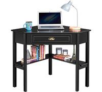 Yaheetech Escritorio Esquina Grande Mesa Escritorio en L con Cajon Mesa de Estudio Moderno Tocador de Maquillaje para Dormitorio Oficina 106×71,5×76,5cm Negro