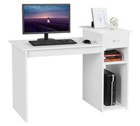 Yaheetech Escritorio Ordenador Blanco Brillo 112x70x50cm Mesa Escritorio con Cajones Mesa de Oficina Moderno con Estanteria para Despacho Estudio