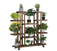 Yaheetech Estante Macetas de Madera para Plantas con Ruedas 9 Estantes Interior al Aire Libre Balcón Jardín 124.5 x 33 x 120 cm
