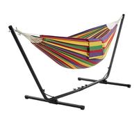 Yaheetech Hamaca con Soporte Desmontable Largo Ajustable para 2 Personas Hamaca Portátil para Jardín Patio Piscina Balcón Terraza Rayas Multicolores Arco Iris