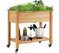 Yaheetech Huerto Urbano Elevado de Madera Mesa de Cultivo de 2 Niveles | con Ruedas Desmontables, Forro no Tejido, Ideal para Flores y Vegetales,105x56x83 cm, Marrón Claro