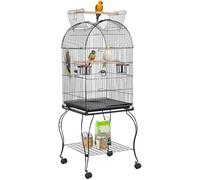 Yaheetech Jaula de Pájaros Jaula con Ruedas Jaula para Loros Canarios Jaula con Perchas para Pájaros 59 x 59 x 150 cm - Metal - Negro