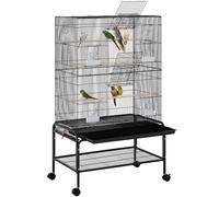 Yaheetech Jaula grande para pájaros, 79 × 49 × 134,5 cm, con 3 perchas, jaula para loros con 6 puertas, jaula para periquitos, 4 comederos, bandeja para suciedad, color negro