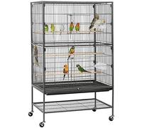Yaheetech Jaula Grande para Pájaros, Mascota con Ruedas, Unisex, 52 cm x 79 cm x 132 cm, Hierro, Negro