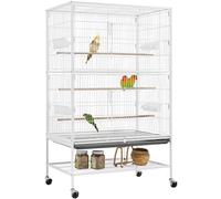 Yaheetech Jaula Grande para Pájaros, Mascota con Ruedas, Unisex, 79 cm x 52 cm x 132 cm, Hierro, Blanca