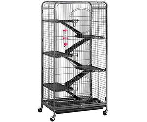 Yaheetech Jaula Hurones Grande con Pie 64x43x131cm Jaulas para Roedores Hamster Caseta para Conejos Enanos Negro