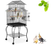 Yaheetech Jaula para Pájaros con Ruedas y Soporte de Comedero 59.5 x 59.5 x 140 cm - De hierro - Color negro