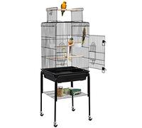 Yaheetech Jaula para Pájaros con Soporte Ruedas con Techo Abierto Jaula Agapornis Negro 46,5 x 46,5 x 136 cm