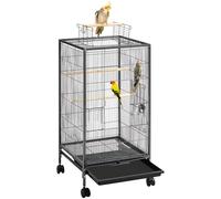 Yaheetech Jaula para Pájaros Jaula con Ruedas para Mascota Aves Loros Canarios Jaula Metálica 45,5x45,5x100,5 cm