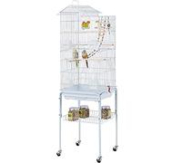 Yaheetech Jaula para Pájaros Jaula con Soporte Ruedas para Canarios Jaula Mascota 46 x 35 x 158,5 cm Blanco