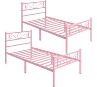 Yaheetech Juego de 2 estructuras de Cama Individual de Hierro Forjado con Listones de Metal, Estilo Moderno, cabecero Elegante, Rosa 90 x 200 cm