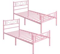 Yaheetech Juego de 2 estructuras de Cama Individual de Hierro Forjado con Listones de Metal, Estilo Moderno, cabecero Elegante, Rosa 90 x 190 cm