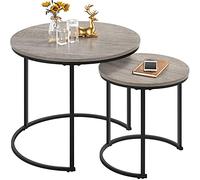 Yaheetech Juego de 2 Mesa de Centro Redonda Anidable con Patas de Metal Set 2 Mesa de Centro Nido Maderna de Café Rustica para Salón Mesa Auxiliar 60x60x50,5cm Gris