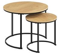 Yaheetech Juego de 2 Mesa de Centro Redonda Anidable con Patas de Metal Set 2 Mesa de Centro Nido Maderna de Café Rustica para Salón Mesa Auxiliar 60x60x50,5cm Roble Claro