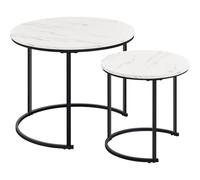 Yaheetech Juego de 2 Mesa de Centro Redonda Anidable con Patas de Metal Set 2 Mesa de Centro Nido Maderna de Café Rustica para Salón Mesa Auxiliar Madera Efecto de mármol Blanco 60x60x50,5cm