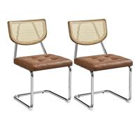 Yaheetech Juego de 2 Sillas de Comedor de Ratán Tejido de Mediados de Siglo Sillas de Cocina Asiento Acolchado Pata de Metal para Cocina Salón Marrón