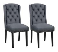 Yaheetech Juego de 2 Sillas de Comedor Tapizadas con Botones Silla Tapizada Patas de Madera Sillas Descalzadoras para Cocina Restaurante Comedor Gris Oscuro