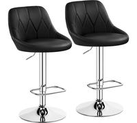 Yaheetech Juego de 2 Taburetes de Bar de Altura Ajustable 86-107,5 cm Sillas de Bar Asiento Giratorio Reposapiés Cuadrado Estructura de Metal Negro