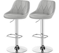 Yaheetech Juego de 2 Taburetes de Bar de Altura Ajustable 86-107,5 cm Sillas de Bar Asiento Giratorio Reposapiés Cuadrado Estructura de Metal Gris Claro