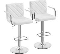 Yaheetech Juego de 2 Taburetes de Bar de Polipiel Sillas de Bar Giratorias de Altura Ajustable con Respaldo Reposapiés Reposabrazos para Bar Cocina Hogar Blanco