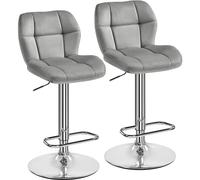 Yaheetech Juego de 2 Taburetes de Bar Modernos de Altura Ajustable Pack 2 Sillas de Bar de Terciopelo Silla Alta Giratorio 44×50.5×89cm Gris Claro Póliester