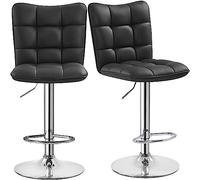 Yaheetech Juego de 2 Taburetes de Bar Taburetes Altos con Respaldo Regulable en Altura y Giratorio 360°, Estructura Metal y Reposapiés, Negro