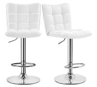 Yaheetech Juego de 2 Taburetes de Bar Taburetes Altos con Respaldo Regulable en Altura y Giratorio 360°, Estructura Metal y Reposapiés, Blanco