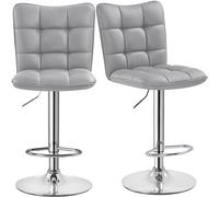 Yaheetech Juego de 2 Taburetes de Bar Taburetes Altos con Respaldo Regulable en Altura y Giratorio 360°, Estructura Metal y Reposapiés, Gris Claro