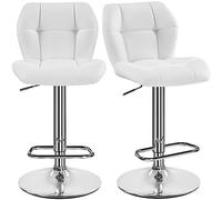 Yaheetech Juego de 2 Taburetes de Bar Taburetes Altos de Cocina de Polipiel, Altura Ajustable, Giratorio en 360° con Respaldo y Reposapiés, Blanco