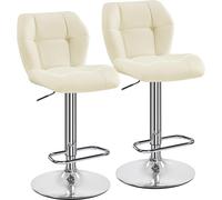 Yaheetech Juego de 2 Taburetes de Bar Taburetes Altos de Cocina de Polipiel, Altura Ajustable, Giratorio en 360° con Respaldo y Reposapiés, Beige